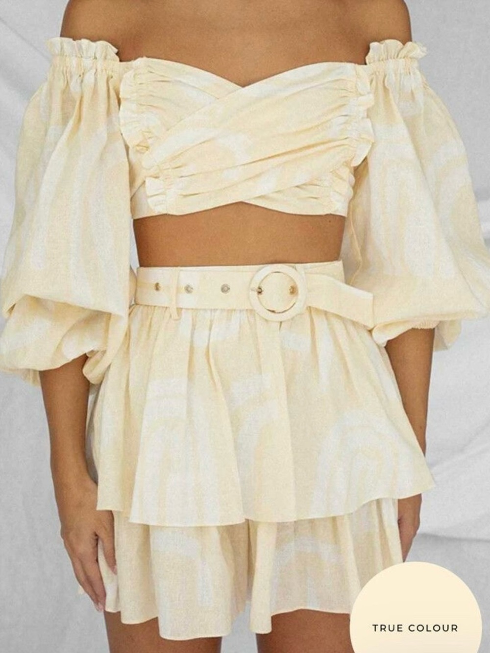 Sabo Skirt Yellow & White Tiered Circle Skater Skirt with Belt - Picture 9 of 9